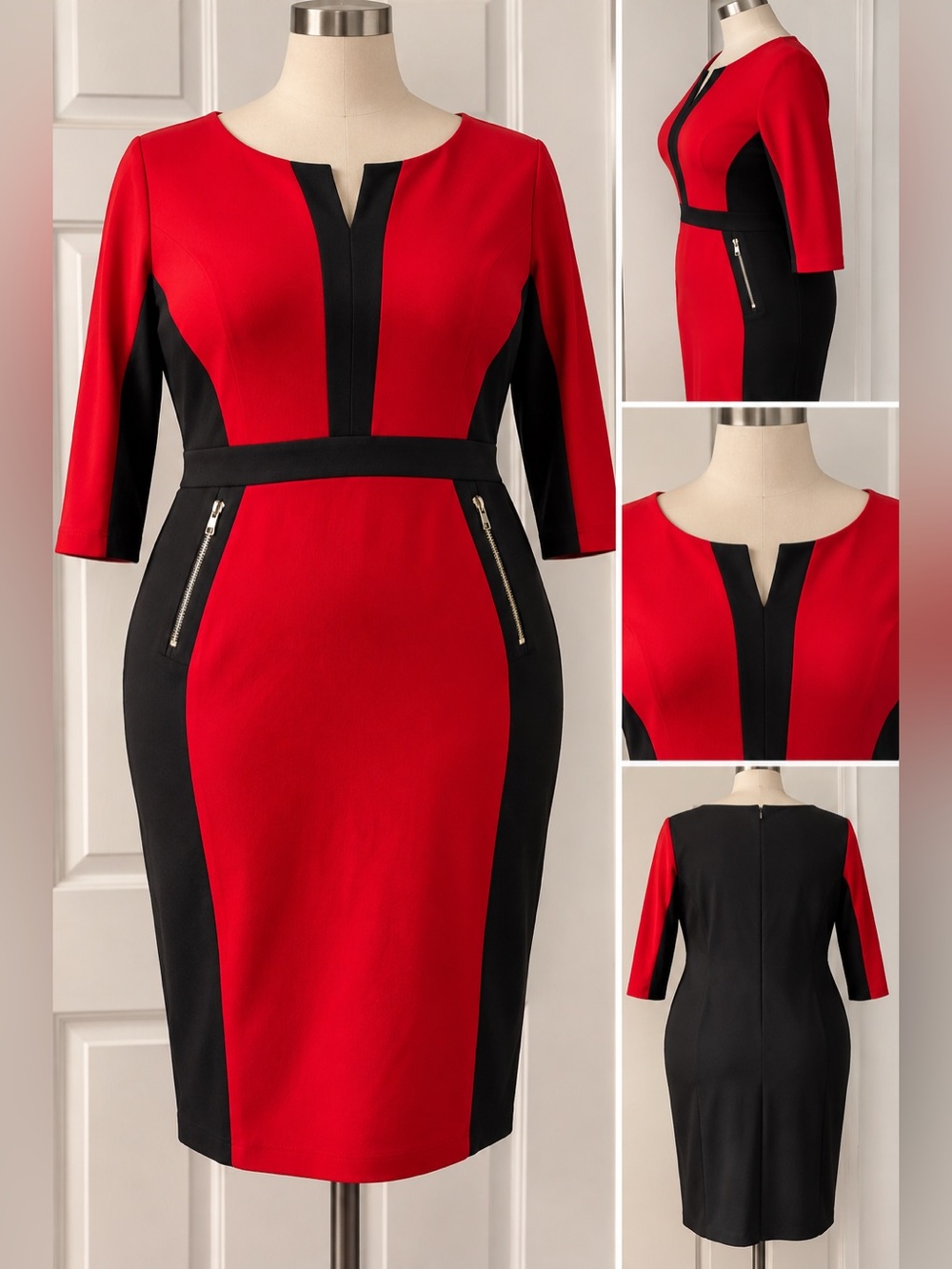 Red & Black Colorblock Sheath Dress — Size 16